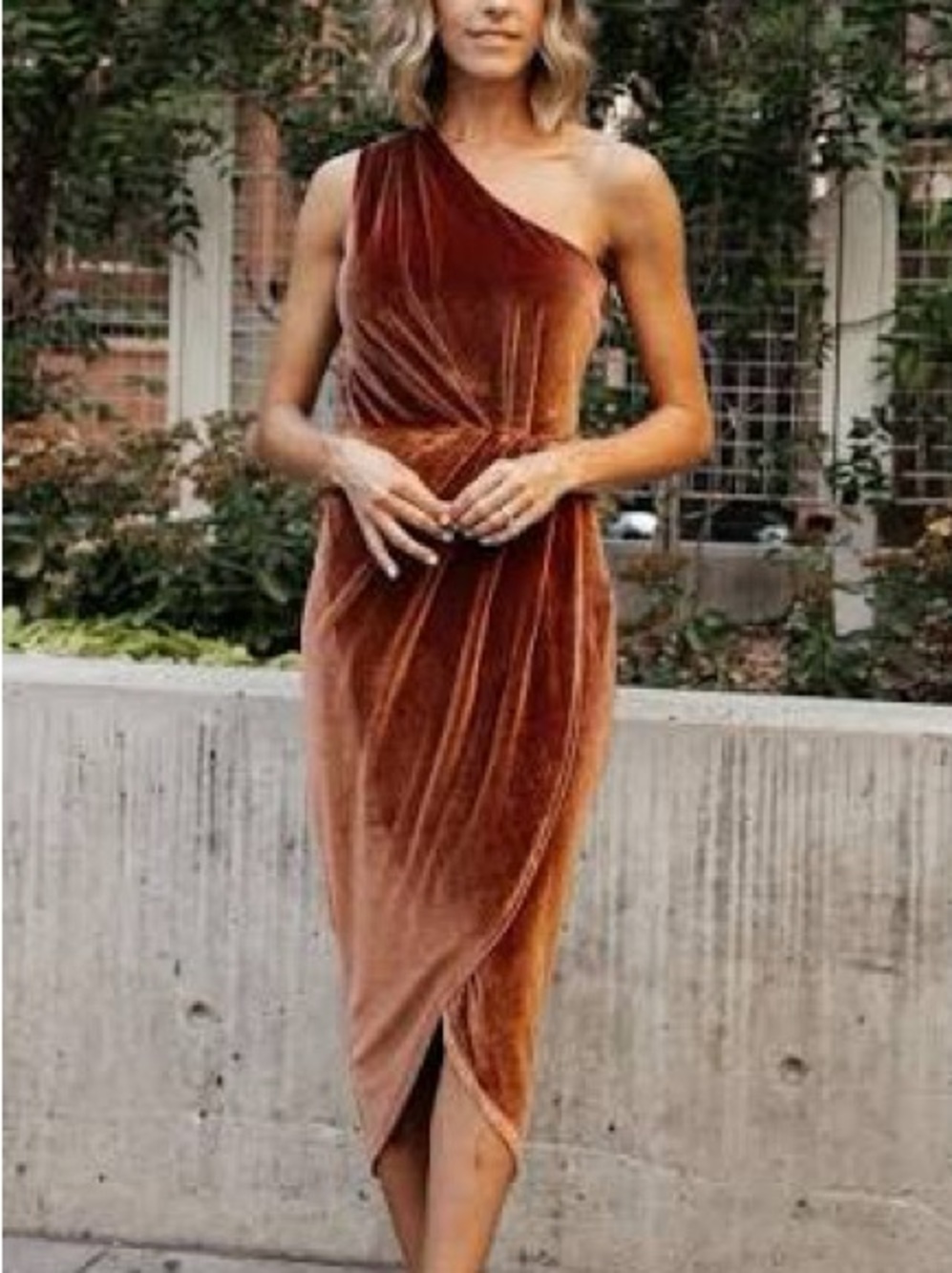 NWT Baltic Born Women’s Kourtney Velvet One Shoulder Midi Dress Bronze Size XL